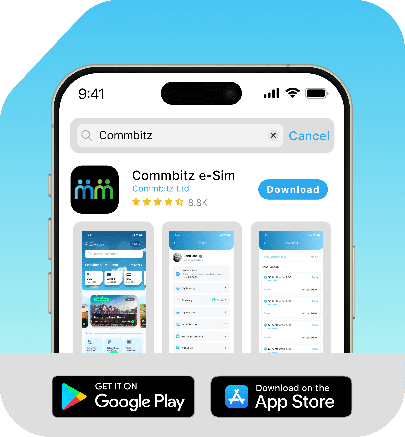 Download Commbitz app from App Store or Google Play